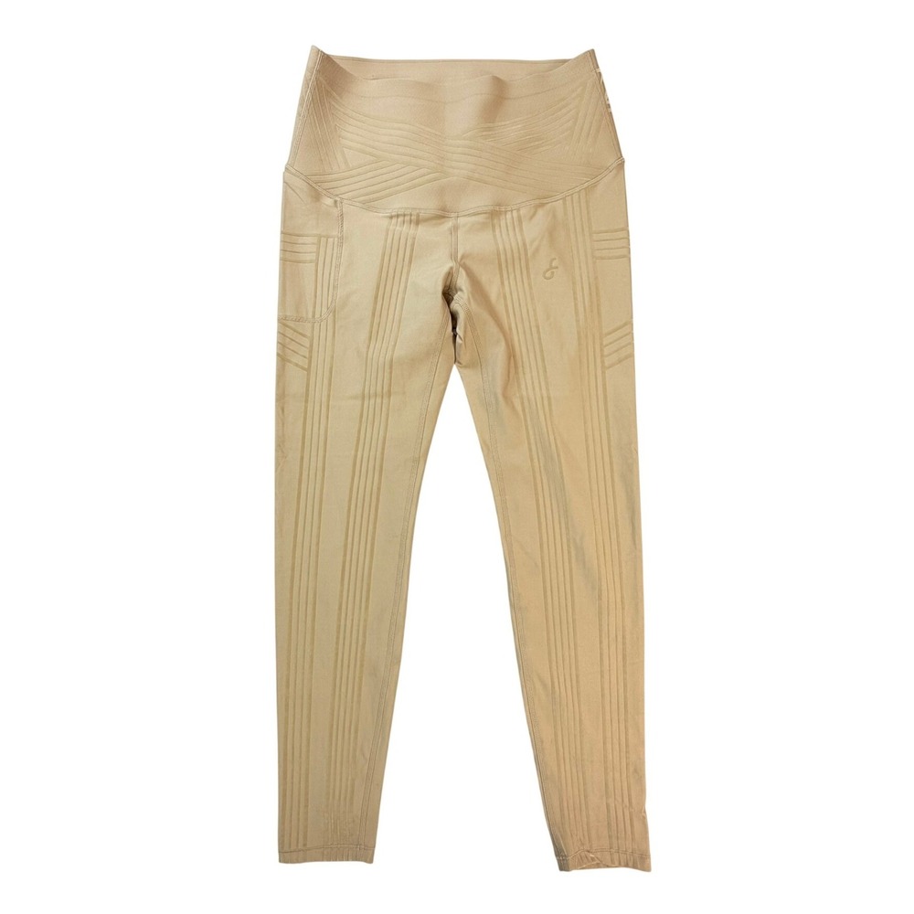 Fanka PowerBand Resistance Leggings Women 12 Tan High Waist Compression Pockets